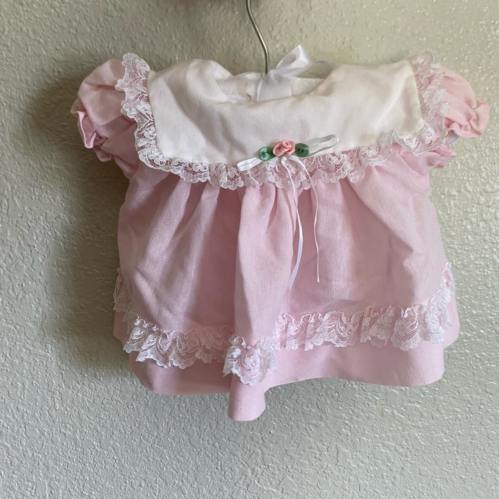 VINTAGE Preemie Pink Baby Dress with Lace Trim